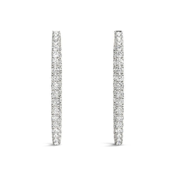 Bids.com Oval Shape Two Sided Diamond Hoop Earrings in 14k White Gold (2 cttw) Earrings White Smoke White Gold