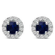 Bids.com 10K White Gold 3.25mm x 3.25mm Round Blue Sapphire and 1/10 Cttw Diamond Halo Stud Earrings (I-J Color, I1-I2 Clarity) Earrings White Smoke White.Gold / 0.117