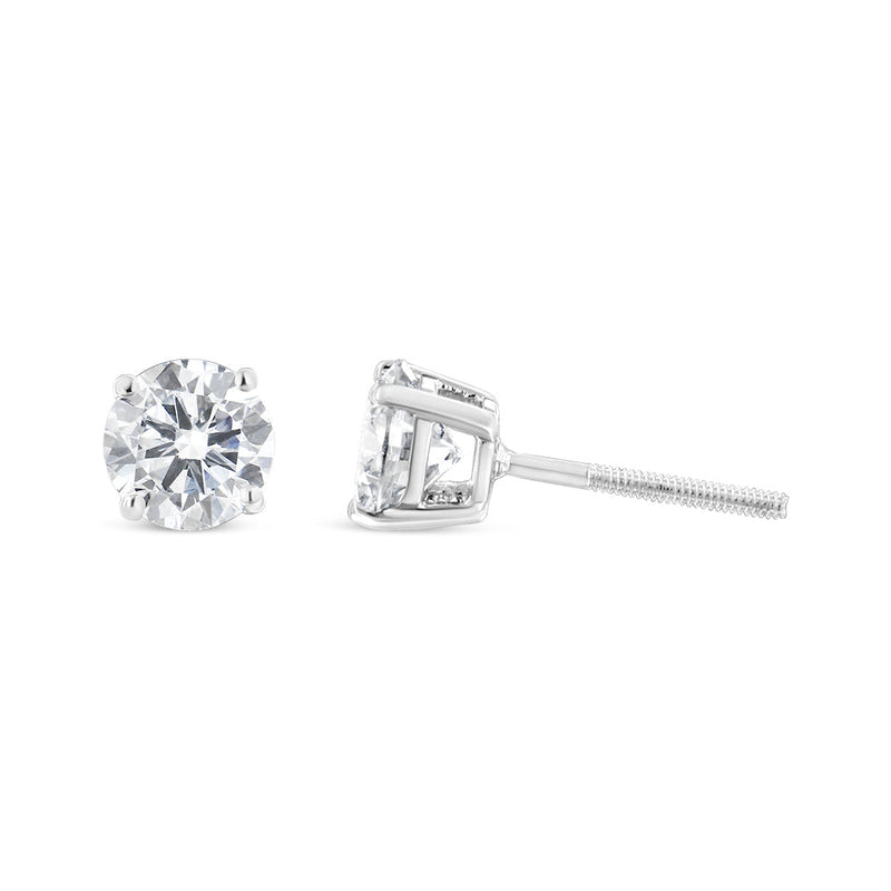 Bids.com 14K White Gold 1-1/2 Cttw Round Brilliant-Cut Near Colorless Diamond Classic 4-Prong Stud Earrings with Screw Backs (H-I Color, SI1-SI2 Clarity) Earrings White Smoke White.Gold / 1.5