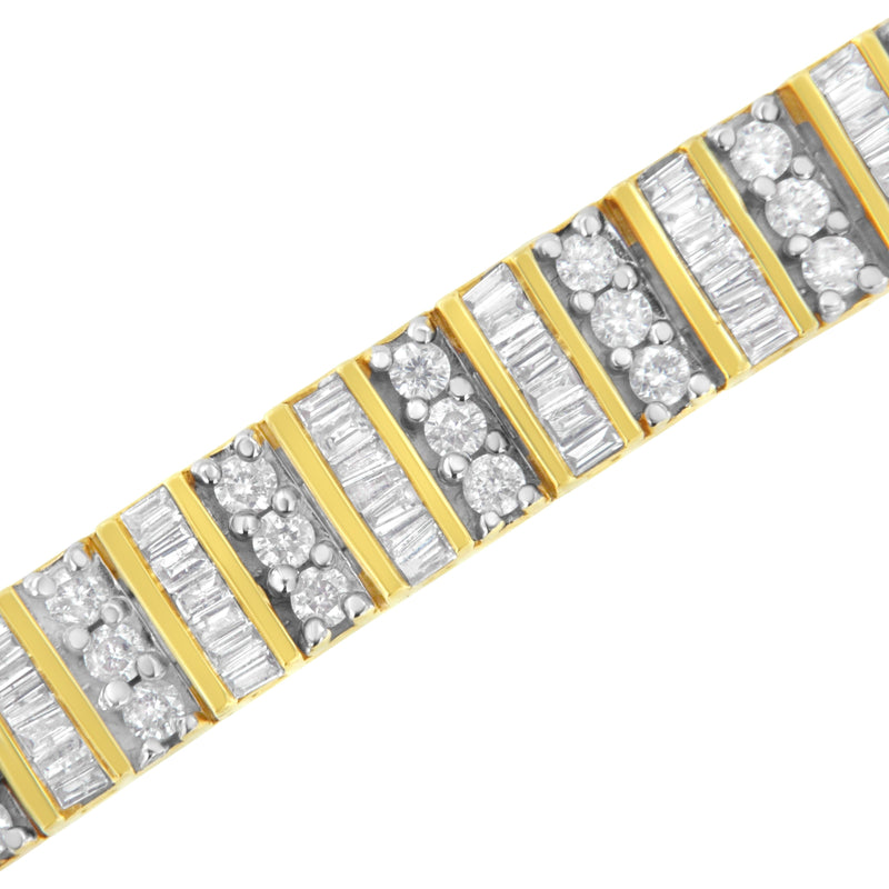 Bids.com 14K Yellow Gold 5.50 Cttw Round and Baguette Diamond Link Bracelet Bracelets White Smoke Yellow.Gold / 7