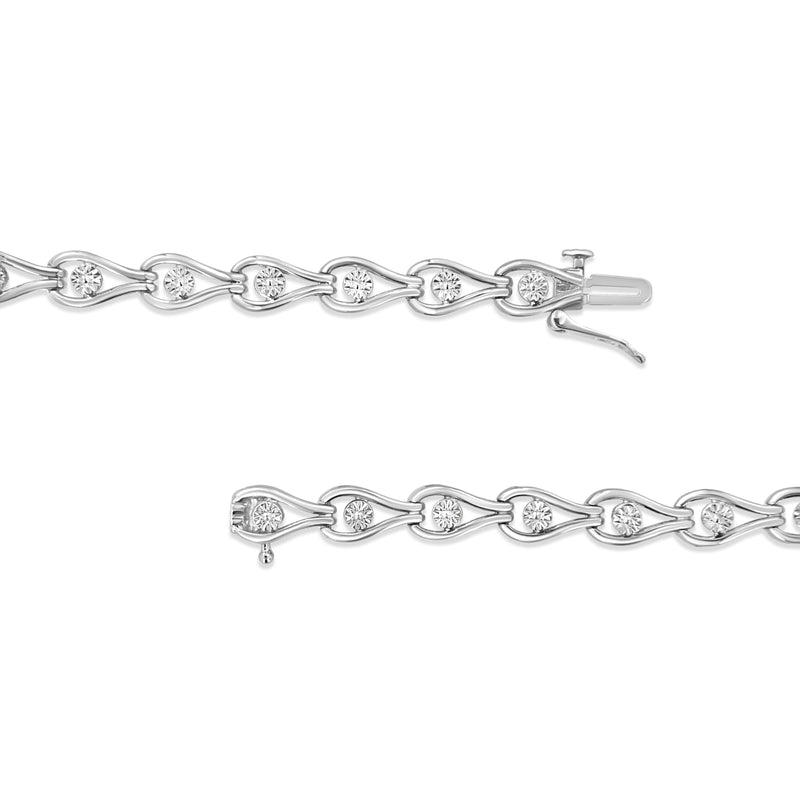 Bids.com .925 Sterling Silver 1/10 Cttw Miracle-Set Diamond Pear Shape and Bezel Link Bracelet (I-J Color, I3 Clarity) - 7.25" Bracelets White Smoke White.Sterling Silver / 7.25
