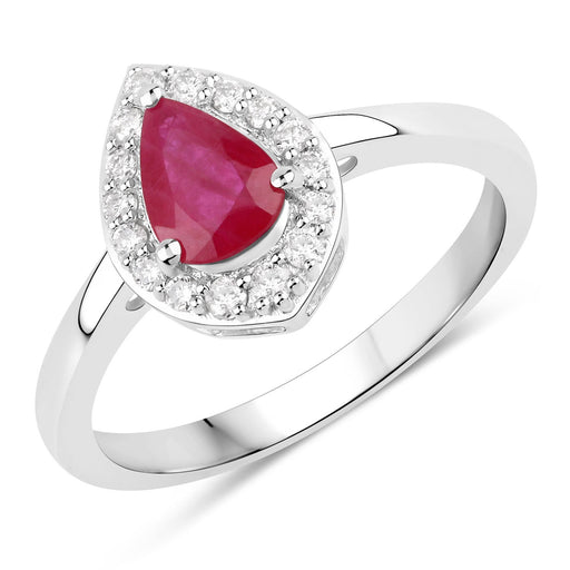 Bids.com 0.92 Carat Genuine Ruby and White Diamond 14K White Gold Ring Rings White Smoke size 6.00,size 7.00,size 8.00,size 9.00
