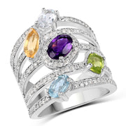 Bids.com 3.66 Carat Genuine Multi Stones .925 Sterling Silver Ring Rings White Smoke size 5.00,size 6.00,size 7.00,size 8.00,size 9.00