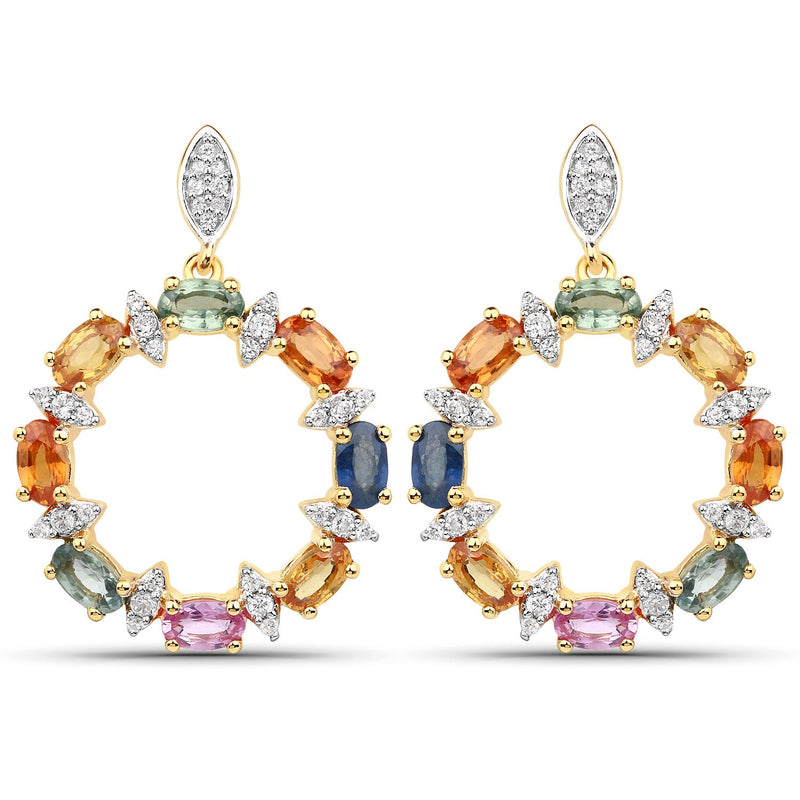 Bids.com 4.12 Carat Genuine Multi Sapphire .925 Sterling Silver Earrings Earrings White Smoke
