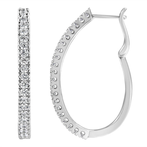 Bids.com 10KT White Gold 1 cttw Diamond Hoop Earrings (I-J Clarity, I2-I3 Color) Earrings White Smoke White.Gold / 1