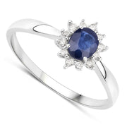 Bids.com 0.44 Carat Genuine Blue Sapphire and White Diamond 14K White Gold Ring Rings White Smoke size 5.00,size 6.00,size 7.00,size 8.00,size 9.00,size 6.50