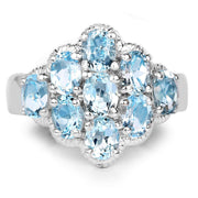 Bids.com 3.24 Carat Genuine Blue Topaz .925 Sterling Silver Ring Rings White Smoke size 7.00,size 7.50,size 6.00,size 8.00