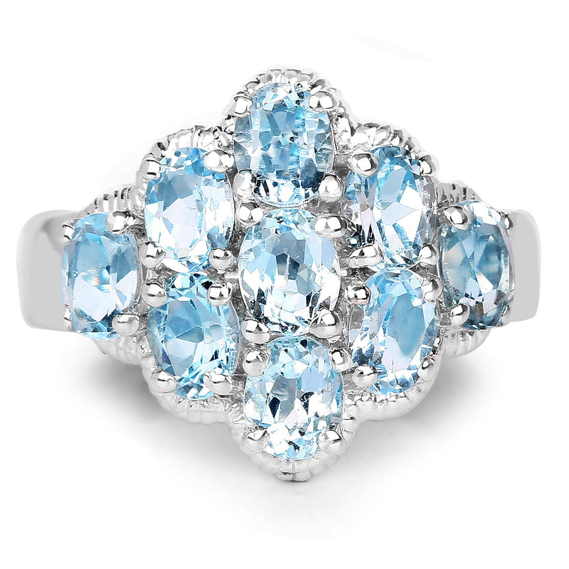 Bids.com 3.24 Carat Genuine Blue Topaz .925 Sterling Silver Ring Rings White Smoke size 7.00,size 7.50,size 6.00,size 8.00