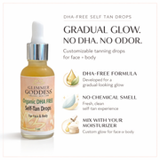 Glimmer Goddess® Organic Skin Care Organic DHA‑Free Tanning Drops – Gradual, No‑Odor Glow Self Tanner White Smoke Lightly Scented,Unscented