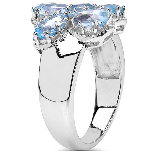 Bids.com 3.56 Carat Genuine Blue Topaz .925 Sterling Silver Cluster Ring Rings White Smoke size 6.00,size 7.00,size 8.00