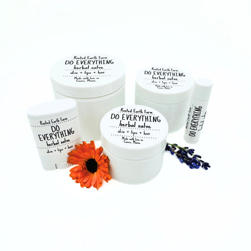 Rooted Earth Farm + Apothecary Do Everything Salve Herbal Salves + Balms White Smoke 0.15 oz tube,0.35 oz tube,1 oz jar,2 oz jar,4 oz jar