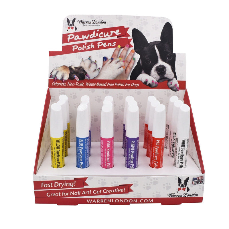 Warren London Cardboard Dog Nail Polish Pen Display Plus 18 Polish Pens Dog Nail Polish White Smoke Pink Purple Red Yellow Blue White