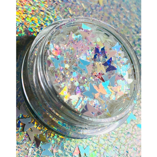 Lunautics Dolly - White Iridescent Chunky Glitter with Butterflies Chunky Glitter Gray