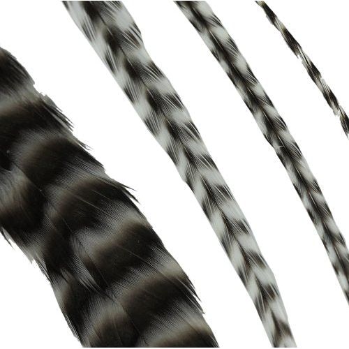 VIP Extensions Donna Bella Striped Black and White Feather Hair Extensions Hair Extension Accessories White Smoke