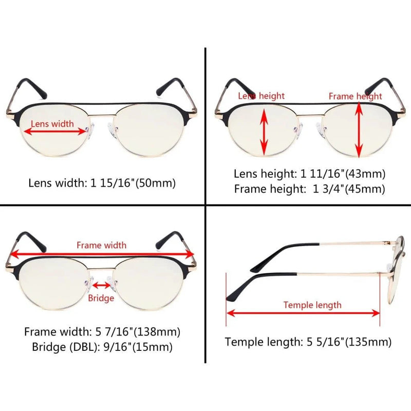 eyekeeper.com Double Bridge Blue Light Filter Eyeglasses LX19027-BB40 Eyeglasses White Smoke Black / without magnification,Blue / without magnification,Red / without magnification