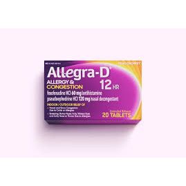 Allegra ALLEGRA-D PSE 12HR 60 MG TABLETS 20 Medicine & Drugs Gray