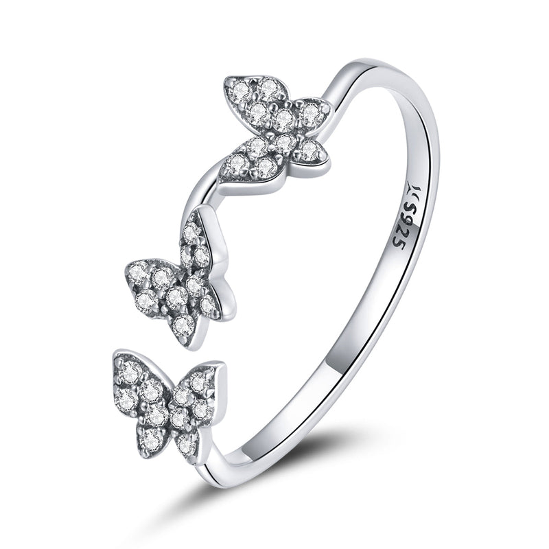 Bids.com 925 Sterling Silver Oxidized Butterfly Ring with Pavé Setting CZ for Women Rings White Smoke Default Title