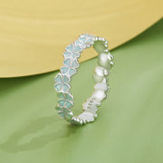 Bids.com 925 Sterling Silver Enamel and Platinum Plated Ring Size 6 for Women Rings Dark Sea Green 6,7,8