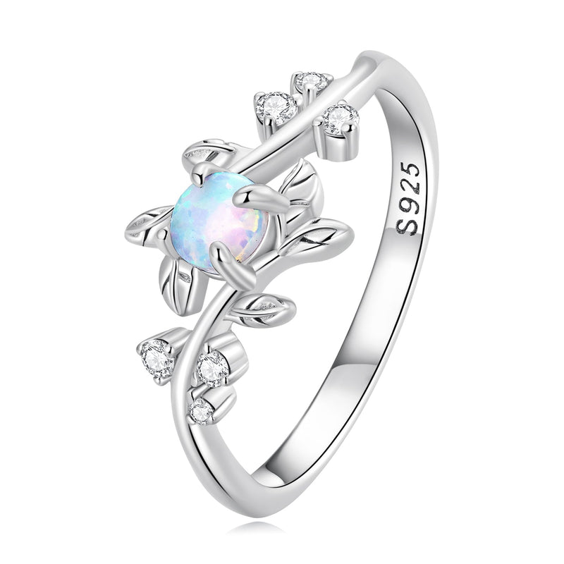 Bids.com 925 Sterling Silver Opal & CZ Ring 0.2cm Size 6.0 for Women Rings White Smoke 6,7,8