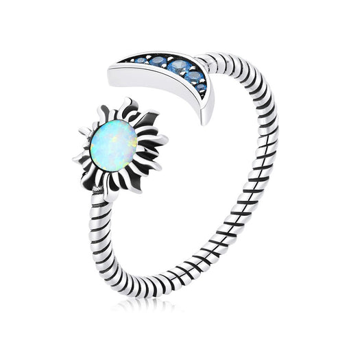 Bids.com 925 Sterling Silver Oxidized Silver Pavé Setting CZ Translucent Opal Ring Rings White Smoke 9,9B,B