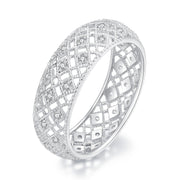Bids.com 925 Sterling Silver & Platinum Plated Pavé CZ Ring Size 6 for Women Rings White Smoke 6,7,8