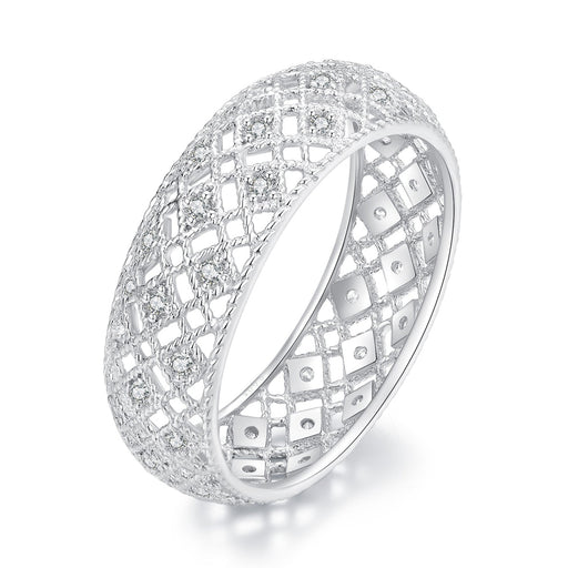 Bids.com 925 Sterling Silver & Platinum Plated Pavé CZ Ring Size 6 for Women Rings White Smoke 6,7,8