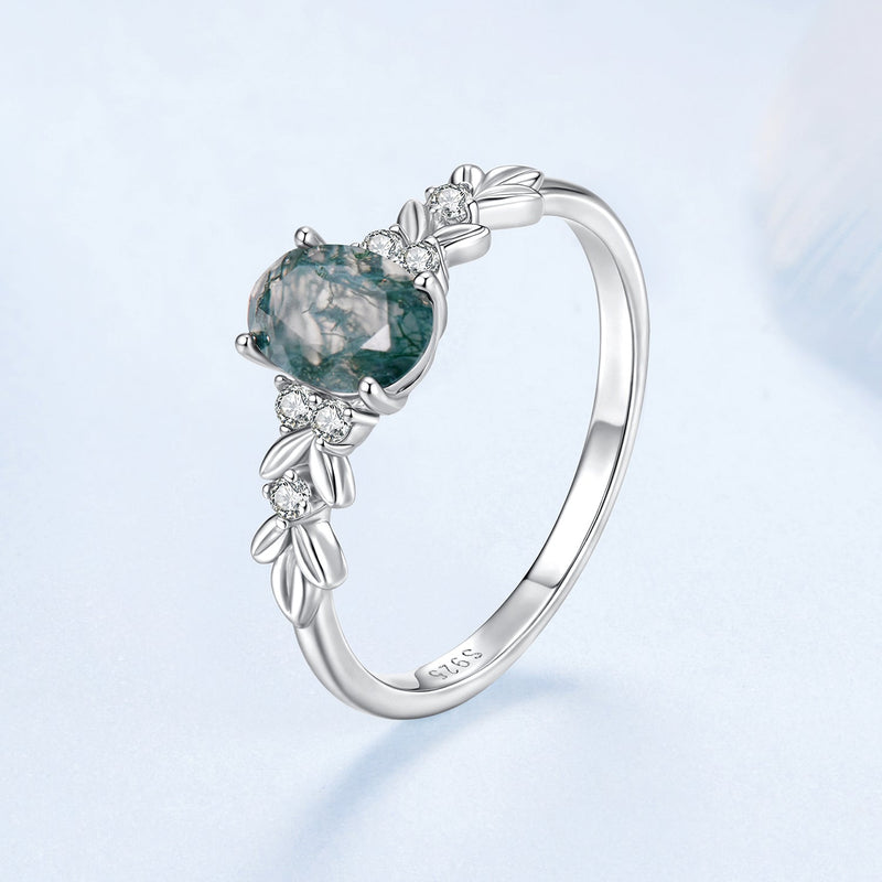 Bids.com 925 Sterling Silver Agate and CZ Pendant Ring Size 6 for Women Rings Alice Blue 6,7,8