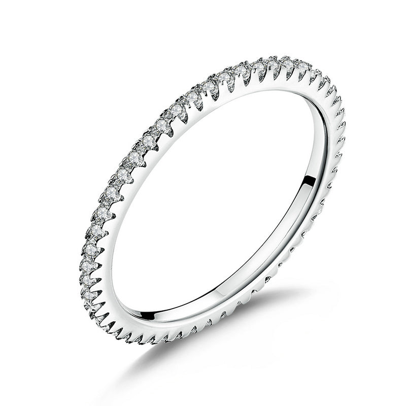 Bids.com 925 Sterling Silver Platinum Plated CZ Pavé Setting Ring Size 5.0 for Women Rings White Smoke 5,6,7,8,9,10,5J,6J,7J,8J,10J