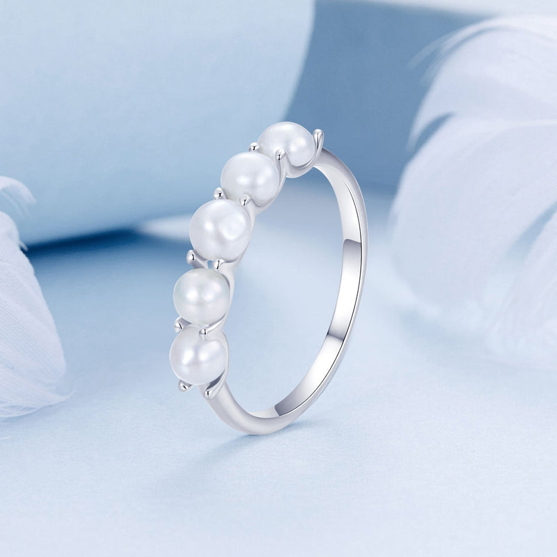 Bids.com 925 Sterling Silver Natural Pearl Platinum Plated Ring Size 6.0 for Women Rings Light Gray 6,7,8