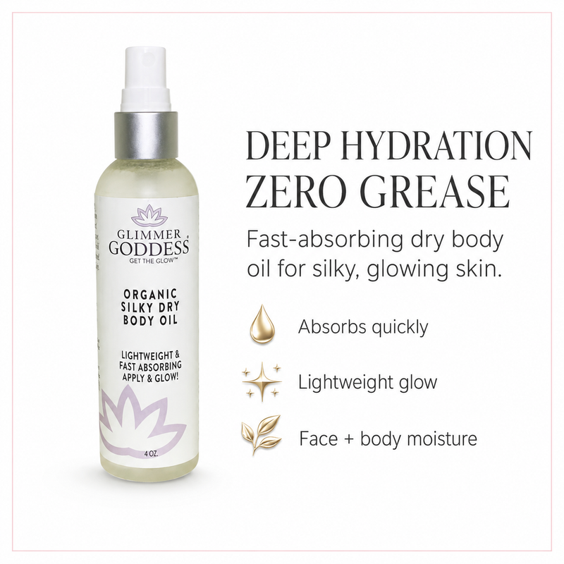 Glimmer Goddess® Organic Skin Care Organic Silky Dry Body Oil – Fast-Absorbing Formula Lotions & Creams White Smoke