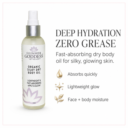 Glimmer Goddess® Organic Skin Care Organic Silky Dry Body Oil – Fast-Absorbing Formula Lotions & Creams White Smoke