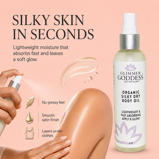 Glimmer Goddess® Organic Skin Care Organic Silky Dry Body Oil – Fast-Absorbing Formula Lotions & Creams Peach Puff