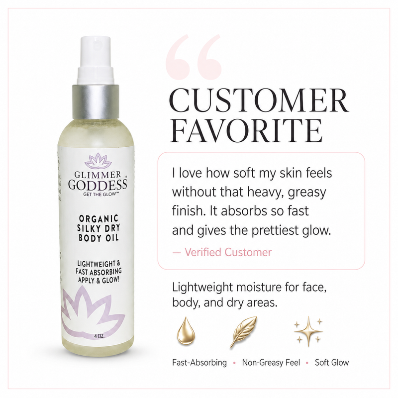 Glimmer Goddess® Organic Skin Care Organic Silky Dry Body Oil – Fast-Absorbing Formula Lotions & Creams White Smoke