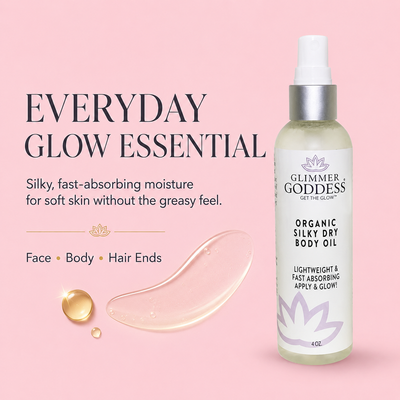 Glimmer Goddess® Organic Skin Care Organic Silky Dry Body Oil – Fast-Absorbing Formula Lotions & Creams Pink