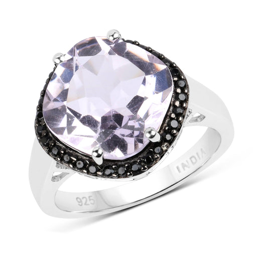Bids.com 5.50 Carat Genuine Pink Amethyst & Black Spinel .925 Sterling Silver Ring Rings White Smoke size 8.00,size 5.00,size 6.00,size 7.00,size 9.00,size 10.00