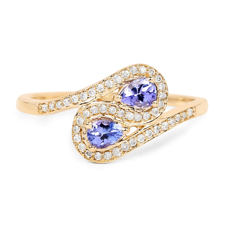 Bids.com 0.42 Carat Genuine Tanzanite and White Diamond 14K Yellow Gold Ring Rings White Smoke size 6.00,size 7.00,size 8.00,size 5.00,size 9.00