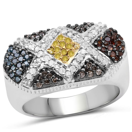 Bids.com 0.61 Carat Genuine Multi Diamond .925 Sterling Silver Ring Rings White Smoke size 6.00,size 7.00,size 8.00