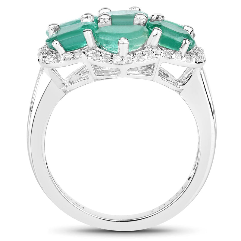 Bids.com 3.33 Carat Genuine Zambian Emerald and White Zircon .925 Sterling Silver Ring Rings White Smoke size 6.00,size 7.00,size 8.00,size 5.00,size 9.00,size 10.00,size 8.50,size 6.50