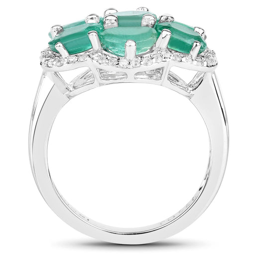 Bids.com 3.33 Carat Genuine Zambian Emerald and White Zircon .925 Sterling Silver Ring Rings White Smoke size 6.00,size 7.00,size 8.00,size 5.00,size 9.00,size 10.00,size 8.50,size 6.50