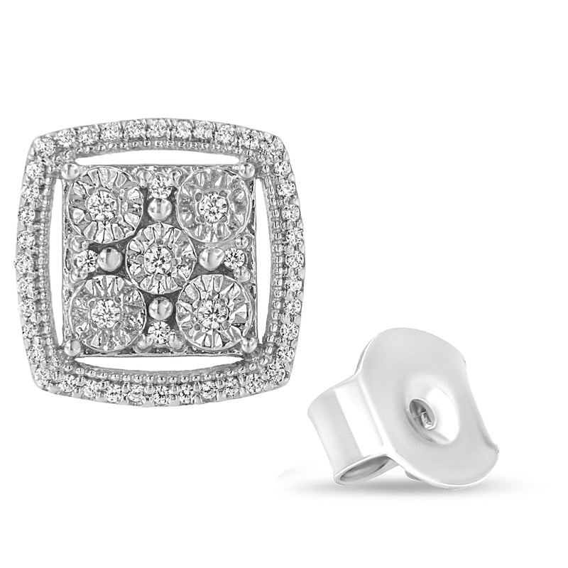 Bids.com .925 Sterling Silver 3/8 Cttw Miracle Set Round Diamond Double Halo Cluster Earrings (I-J Color, I2-I3 Clarity) Earrings White Smoke White.Sterling Silver / 0.375