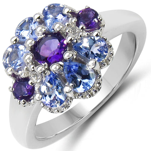 Bids.com 1.25 Carat Genuine Tanzanite, Amethyst & White Topaz .925 Sterling Silver Ring Rings White Smoke size 6.00,size 7.00,size 8.00,size 8.50,size 5.00,size 5.50,size 6.50,size 7.50,size 9.00,size 10.00,size 10.50