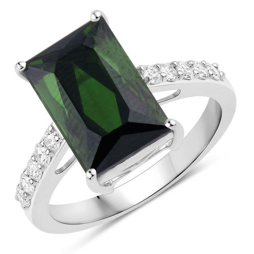 Bids.com 6.16 Carat Genuine Green Tourmaline and White Diamond 14K White Gold Ring Rings White Smoke size 6.00,size 7.00,size 8.00,size 9.00