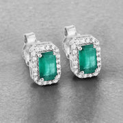 Bids.com 0.91 Carat Genuine Zambian Emerald and White Diamond 14K White Gold Earrings Earrings Dark Gray