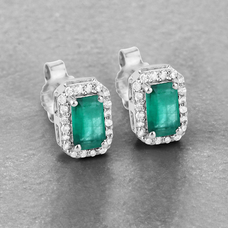 Bids.com 0.91 Carat Genuine Zambian Emerald and White Diamond 14K White Gold Earrings Earrings Dark Gray