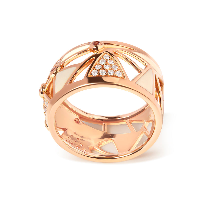 Bids.com 14K Rose Gold 1/3 Cttw Diamond and Pink Tourmaline Cigar Band Ring with White Enamel (G-H Color, SI1-SI2 Clarity) Rings White Smoke 7 / Rose.Gold