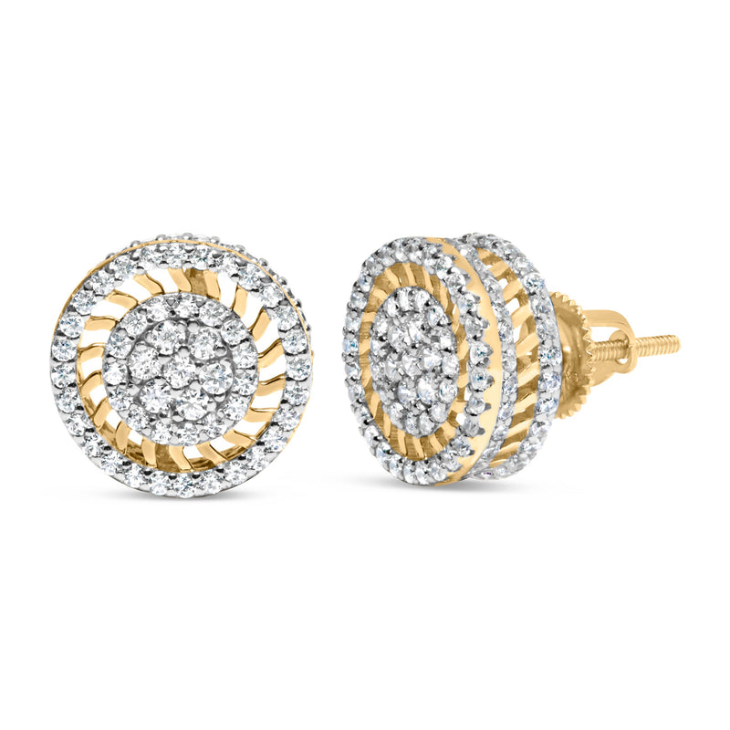 Bids.com 10K Yellow Gold 1.00 Cttw Diamond Halo Radiant Sunburst Stud Earrings (I-J Color, I2-I3 Clarity) Earrings White Smoke Yellow.Gold / 0.97