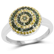 Bids.com 0.39 Carat Genuine Green Diamond and Yellow Diamond .925 Sterling Silver Ring Rings White Smoke size 7.00,size 8.00,size 6.00,size 9.00