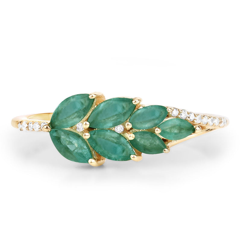 Bids.com 0.68 Carat Genuine Zambian Emerald and White Diamond 14K Yellow Gold Ring Rings White Smoke size 7.00,size 6.00,size 8.00,size 5.00,size 9.00