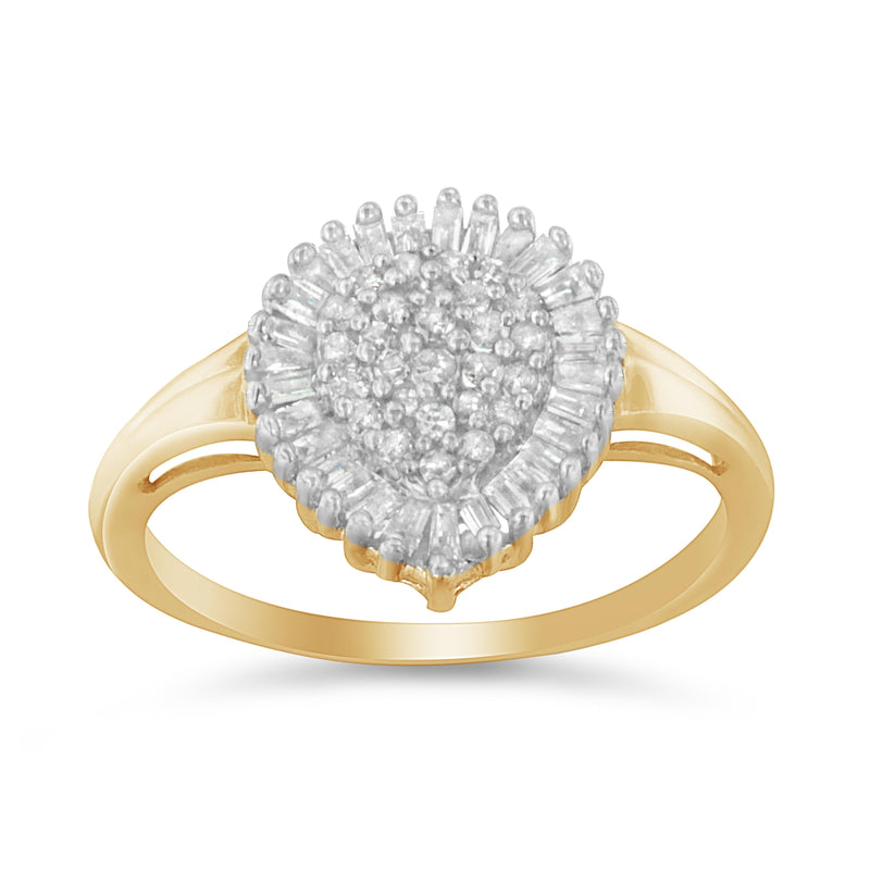 Bids.com 10K Yellow Gold 1/2 Cttw Round & Baguette Cut Diamond Pear Shaped Domed PavÃ© Cluster with Halo Cocktail Ring (J-K Color, I1-I2 Clarity) - Size 4-1/4 Rings White Smoke 9 / Yellow.Gold,8 / Yellow.Gold,7.25 / Yellow.Gold,7 / Yellow.Gold,6.5 / Yellow.Gold,6 / Yellow.Gold,4.25 / Yellow.Gold,7.5 / Yellow.Gold