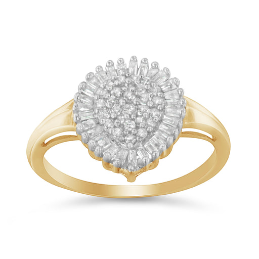Bids.com 10K Yellow Gold 1/2 Cttw Round & Baguette Cut Diamond Pear Shaped Domed PavÃ© Cluster with Halo Cocktail Ring (J-K Color, I1-I2 Clarity) - Size 4-1/4 Rings White Smoke 9 / Yellow.Gold,8 / Yellow.Gold,7.25 / Yellow.Gold,7 / Yellow.Gold,6.5 / Yellow.Gold,6 / Yellow.Gold,4.25 / Yellow.Gold,7.5 / Yellow.Gold